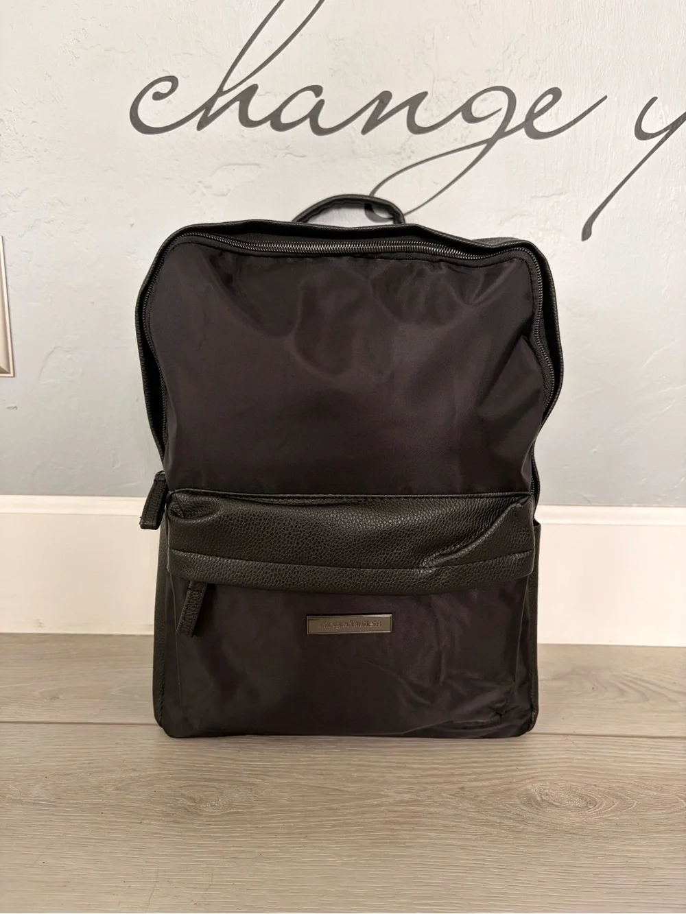 New, Men's Black Backpack with Leather Trim - Sleek Everyday Carry